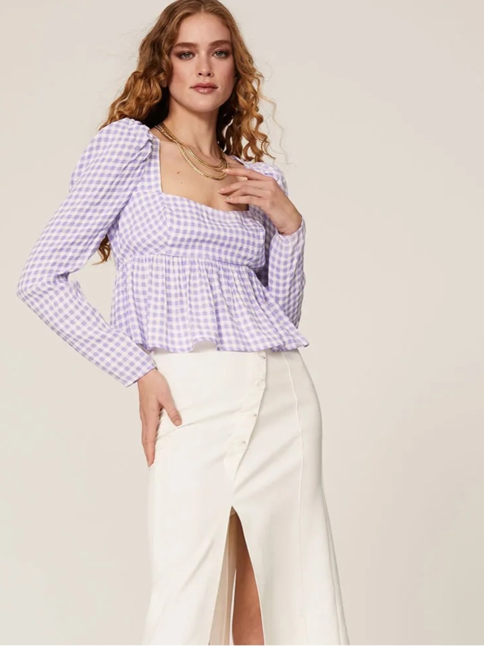 AFRM REVOLVE Lavender Gingham Hough Top - Picture 4 of 10